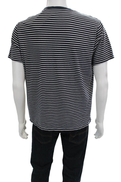 Club Monaco Mens Dark Blue Striped Cotton Crew Short Sleeve T-Shirt Size L