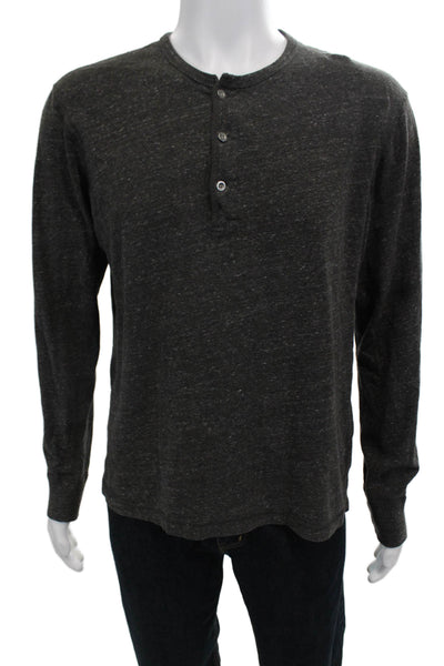 J Crew Mens Cotton Button-Up Long Sleeve Henley Shirt Gray Size L