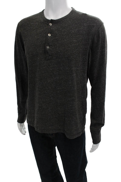 J Crew Mens Cotton Button-Up Long Sleeve Henley Shirt Gray Size L