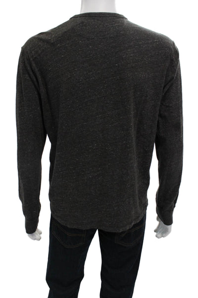 J Crew Mens Cotton Button-Up Long Sleeve Henley Shirt Gray Size L