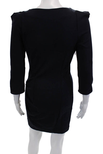 Sandro Women Bodycon Sheath Dress Dark Blue 3/4 Sleeve Round Neck Size 1