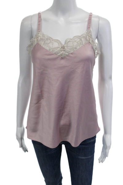 Flora Nikrooz Womens Lace Trim V Neck Camisole Pajama Tank Top Pink Size Small
