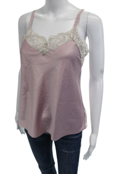 Flora Nikrooz Womens Lace Trim V Neck Camisole Pajama Tank Top Pink Size Small
