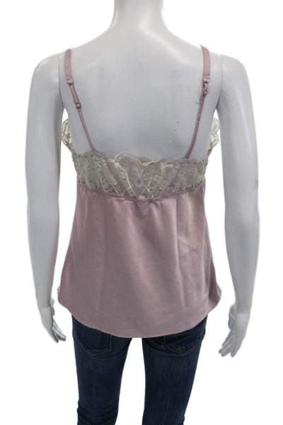 Flora Nikrooz Womens Lace Trim V Neck Camisole Pajama Tank Top Pink Size Small