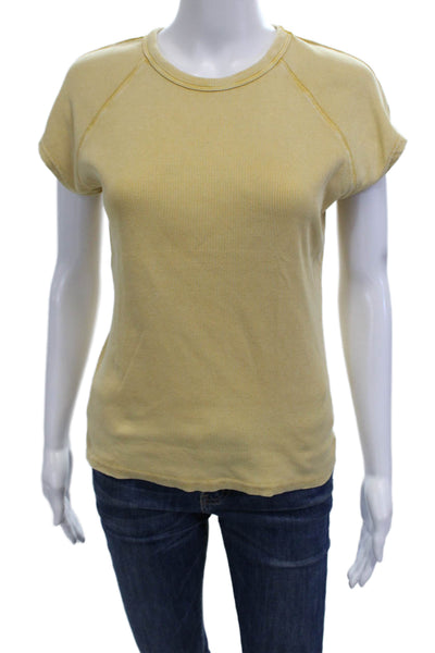 Zara Women Basic Jersey Yellow Crew Neck Short Sleeve T-Shirt Size L