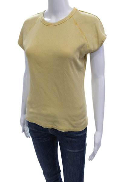 Zara Women Basic Jersey Yellow Crew Neck Short Sleeve T-Shirt Size L