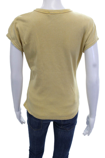 Zara Women Basic Jersey Yellow Crew Neck Short Sleeve T-Shirt Size L