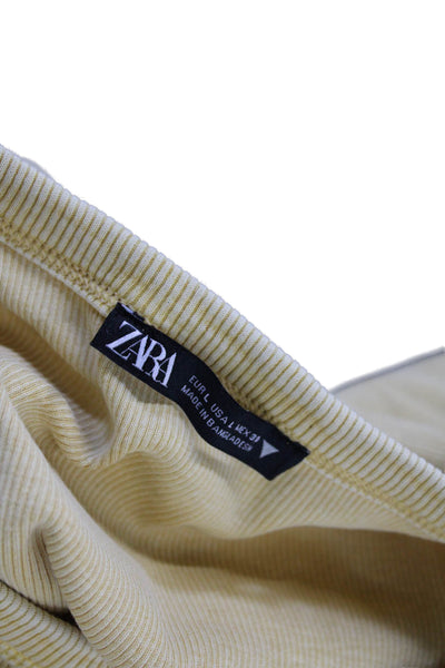 Zara Women Basic Jersey Yellow Crew Neck Short Sleeve T-Shirt Size L