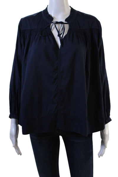 Sundry Women Tunic Blouse Dark Blue 100% Cotton Long Sleeve Tie Size 2