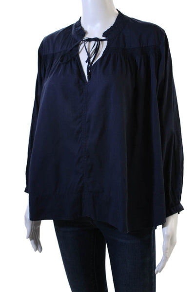Sundry Women Tunic Blouse Dark Blue 100% Cotton Long Sleeve Tie Size 2
