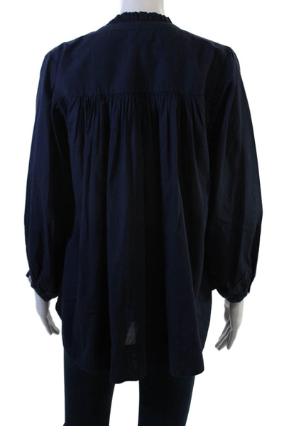 Sundry Women Tunic Blouse Dark Blue 100% Cotton Long Sleeve Tie Size 2
