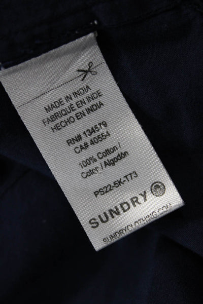 Sundry Women Tunic Blouse Dark Blue 100% Cotton Long Sleeve Tie Size 2
