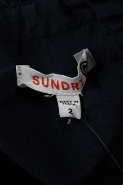 Sundry Women Tunic Blouse Dark Blue 100% Cotton Long Sleeve Tie Size 2