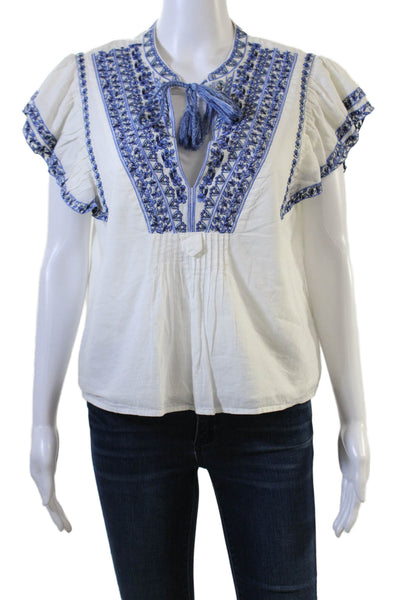 Intermix Womens Tunic Blouse White Floral Cotton Short Sleeve Size L