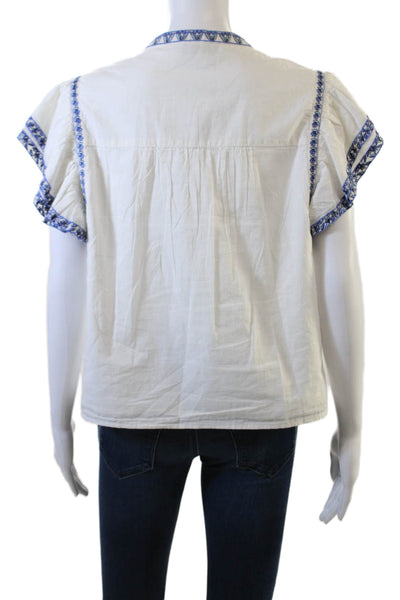 Intermix Womens Tunic Blouse White Floral Cotton Short Sleeve Size L
