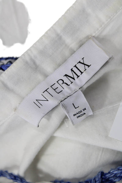 Intermix Womens Tunic Blouse White Floral Cotton Short Sleeve Size L