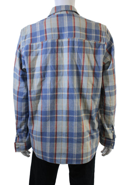Zara Mens Button Front Collared Long Sleeve Plaid Slim Shirt Blue Size Large
