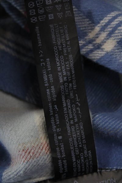 Zara Mens Button Front Collared Long Sleeve Plaid Slim Shirt Blue Size Large