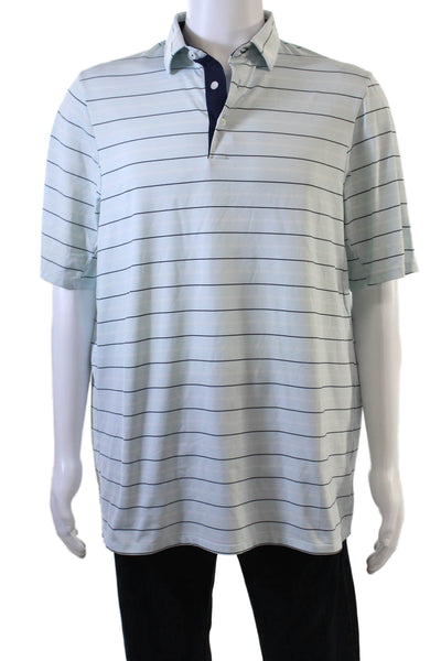 Kjus Mens Short Sleeve Collared Striped Polo Shirt Blue White Size Extra Large