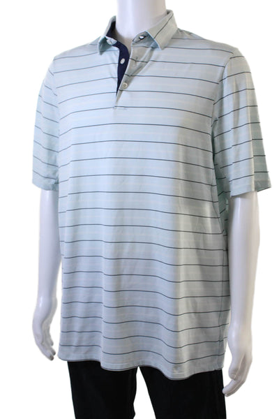 Kjus Mens Short Sleeve Collared Striped Polo Shirt Blue White Size Extra Large
