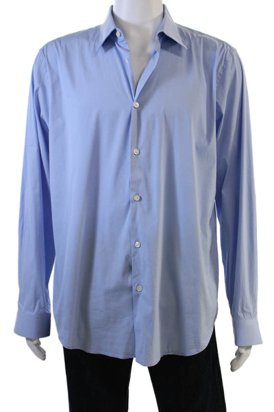 Theory Mens Button Front Long Sleeve Collared Shirts Blue Cotton Size XL