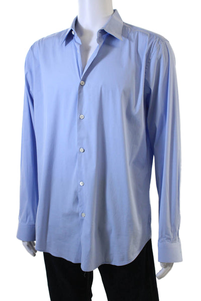 Theory Mens Button Front Long Sleeve Collared Shirts Blue Cotton Size XL