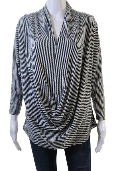 Neiman Marcus Women Jersey Tunic V-Neck Striped Black 3/4 Sleeve Size M
