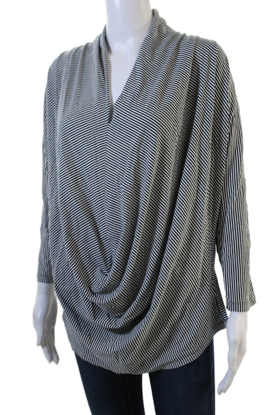 Neiman Marcus Women Jersey Tunic V-Neck Striped Black 3/4 Sleeve Size M