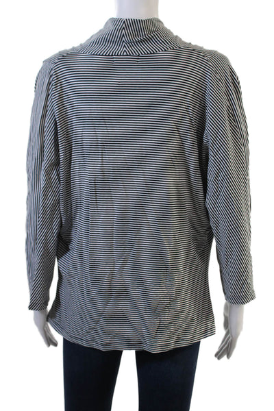 Neiman Marcus Women Jersey Tunic V-Neck Striped Black 3/4 Sleeve Size M