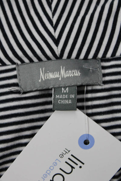 Neiman Marcus Women Jersey Tunic V-Neck Striped Black 3/4 Sleeve Size M