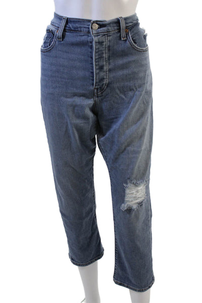 Levi's Women Cropped Straight Jeans Blue High Rise Button Fly Size 32
