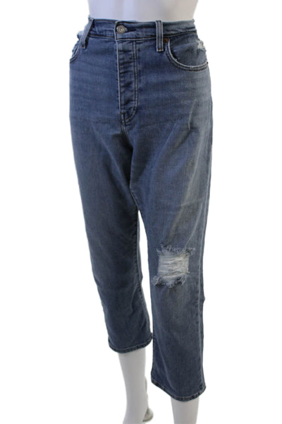 Levi's Women Cropped Straight Jeans Blue High Rise Button Fly Size 32