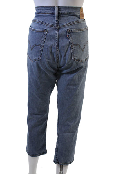Levi's Women Cropped Straight Jeans Blue High Rise Button Fly Size 32