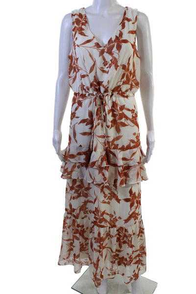 Taylor Womens White Floral Maxi Dress V-Neck Sleeveless 100% Polyester Size M