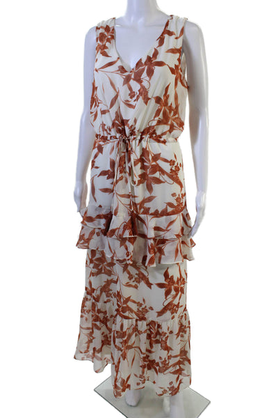 Taylor Womens White Floral Maxi Dress V-Neck Sleeveless 100% Polyester Size M