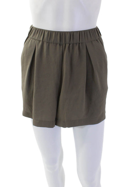 BCBGMAXAZRIA Women's Elastic Waist Pleated Pocket Shorts Brown Size L
