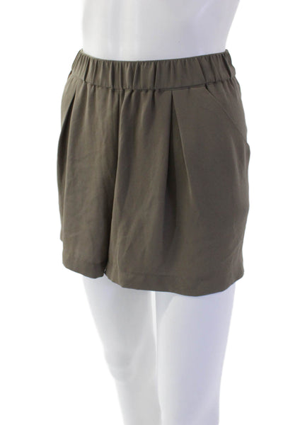BCBGMAXAZRIA Women's Elastic Waist Pleated Pocket Shorts Brown Size L