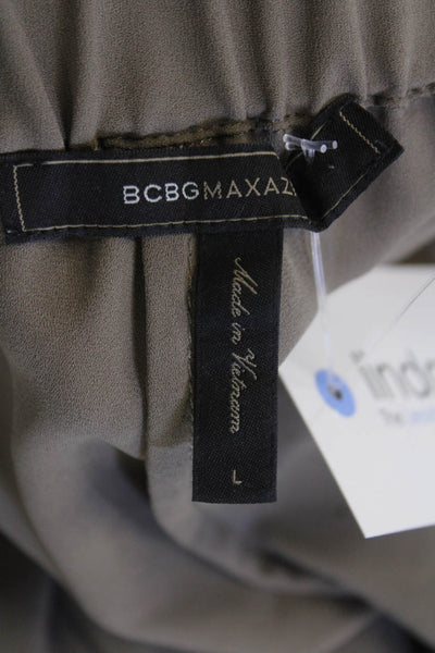 BCBGMAXAZRIA Women's Elastic Waist Pleated Pocket Shorts Brown Size L