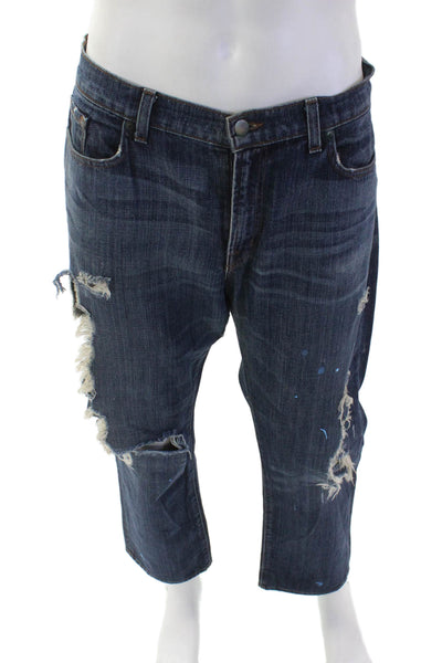 J Brand Unisex Cropped Jeans Dark Blue Button 100% Cotton Size 32