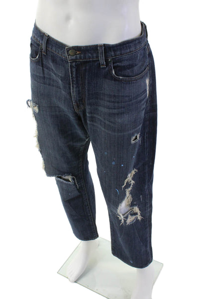 J Brand Unisex Cropped Jeans Dark Blue Button 100% Cotton Size 32