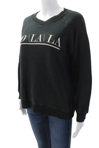 Wildfox Womens V-Neck Pullover Sweatshirt Black Graphic Quotes Size S