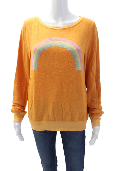 Wildfox Women Pullover Sweatshirt Orange Rainbow Graphic Print Size S
