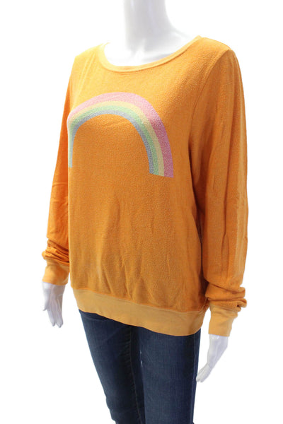 Wildfox Women Pullover Sweatshirt Orange Rainbow Graphic Print Size S