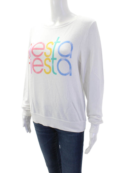 Wildfox Womens Pullover Sweatshirt White Graphic Round Neck Long Sleeve Size XS