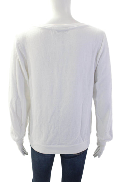 Wildfox Womens Pullover Sweatshirt White Graphic Round Neck Long Sleeve Size XS