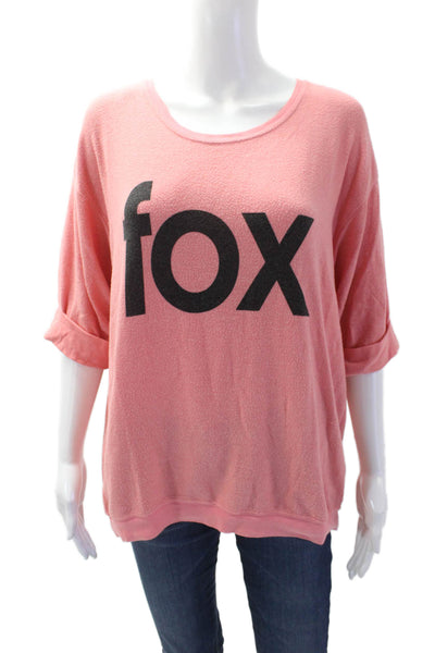Wildfox Womens Pink Pullover Sweatshirt Animal Graphic Round Neck Size S