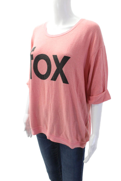 Wildfox Womens Pink Pullover Sweatshirt Animal Graphic Round Neck Size S