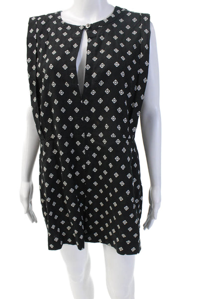 Free People Women Black Geometric Linen Rayon Jumpsuit Sleeveless Size S
