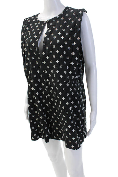 Free People Women Black Geometric Linen Rayon Jumpsuit Sleeveless Size S