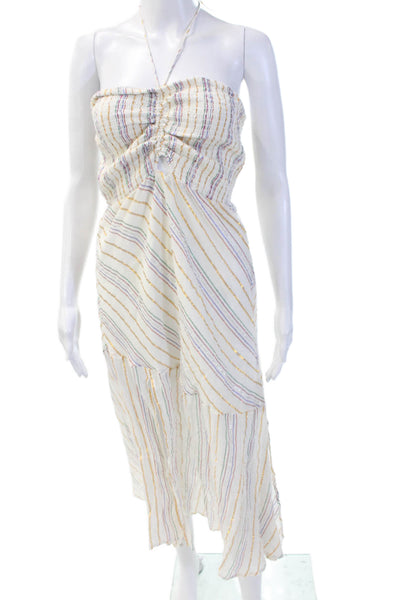 Suboo Women Maxi Sundress White Striped Sleeveless Beach Drawstring Size L